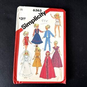 Vtg Simplicity 6363 Craft Sewing Pattern 11.5" 12.5" Fashion Doll Clothes Uncut